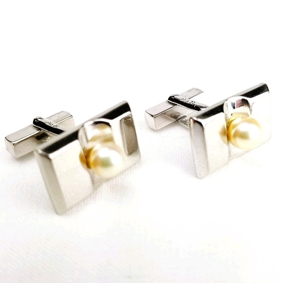 Vtg Akoya Pearl & Sterling Silver Cuff Links EVC - Picture 9 of 12